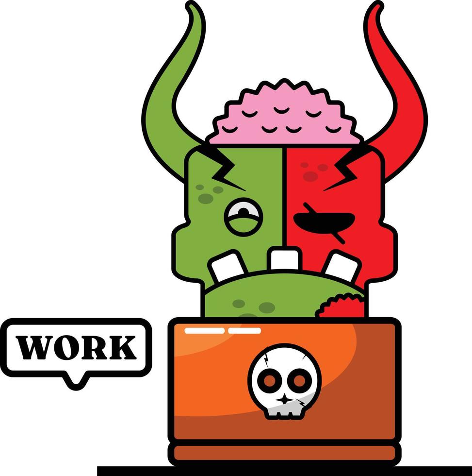 stripfiguur kostuum vector illustratie schattig zombie demon mascotte working