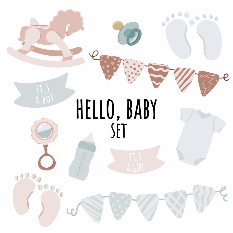 hallo babyset. gender partij. babyshower vector