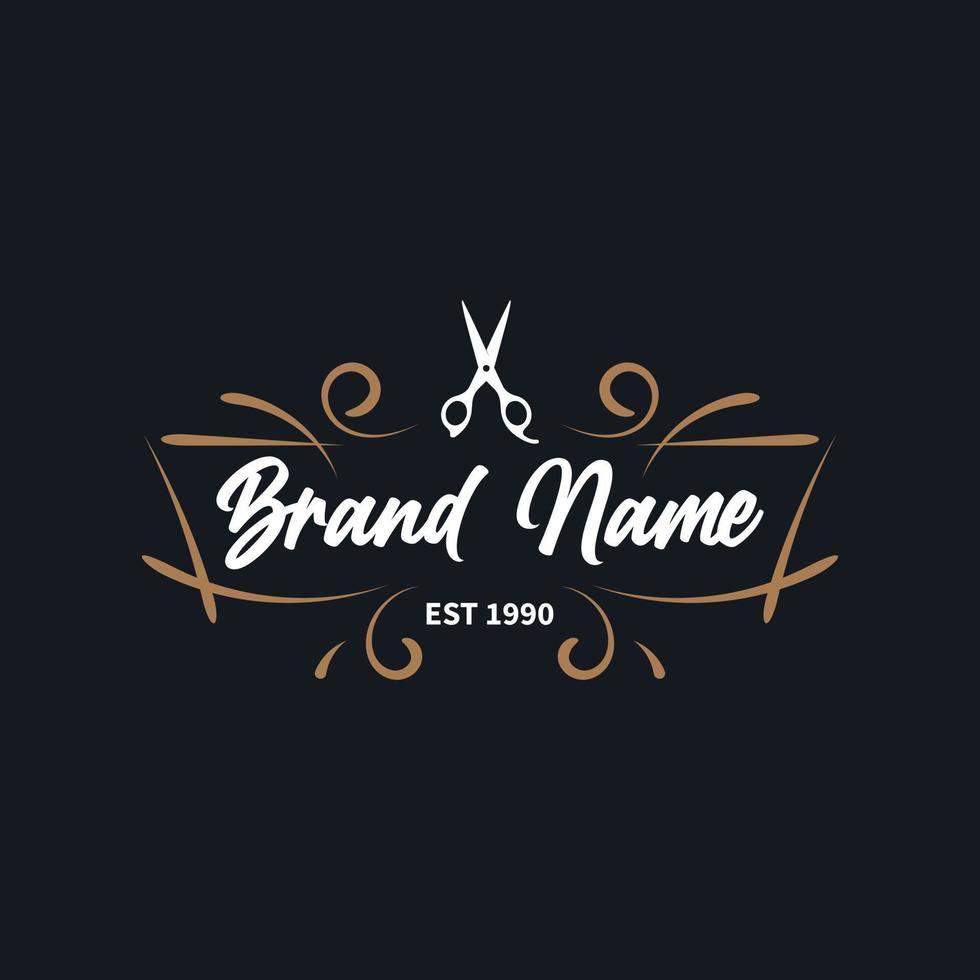 vector kapperszaak vintage logo met retro ornament geïsoleerd op een zwarte background
