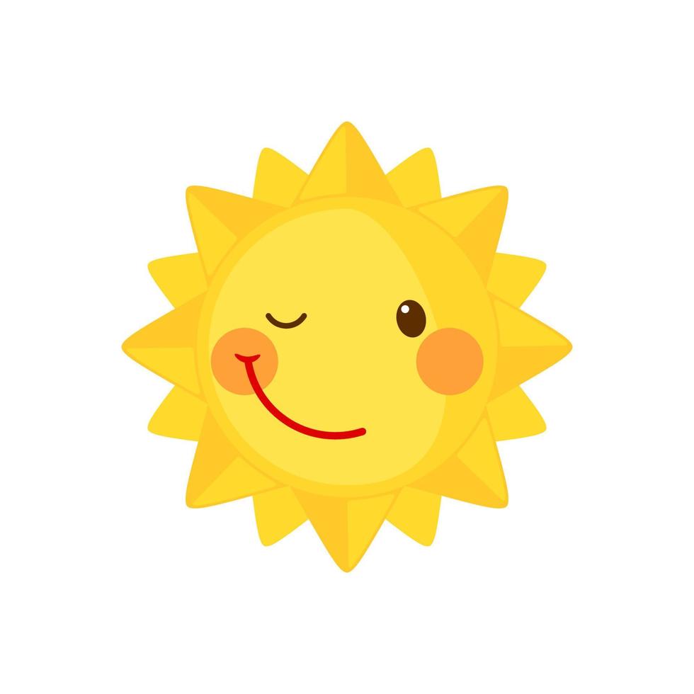 grappige knipogende zon pictogram in vlakke stijl geïsoleerd op een witte achtergrond. lachende cartoon zon. vectorillustratie. vector
