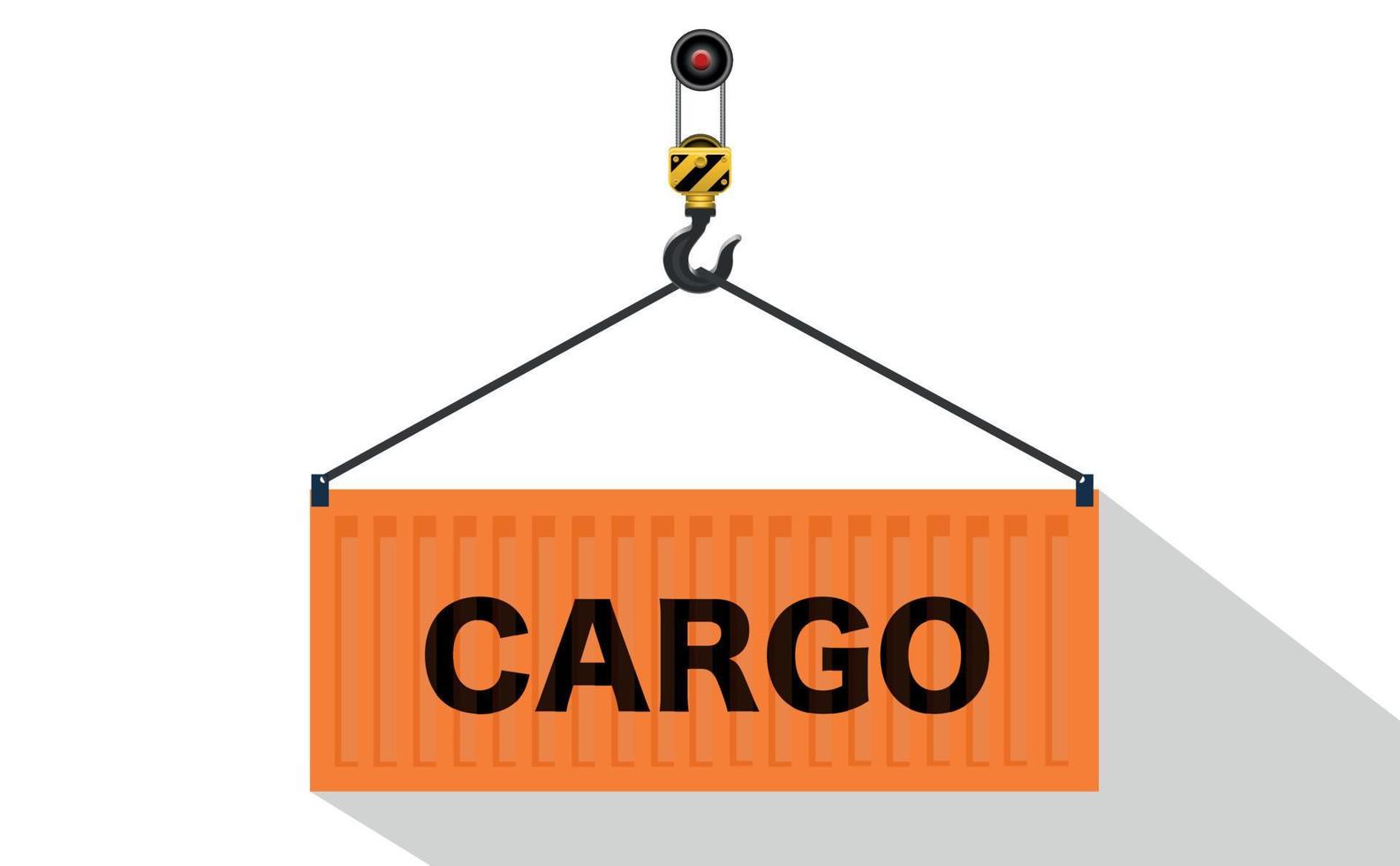 havenkraan heft een oranje vrachtcontainer op met het woord vracht. logistiek concept. witte achtergrond. vector illustratie