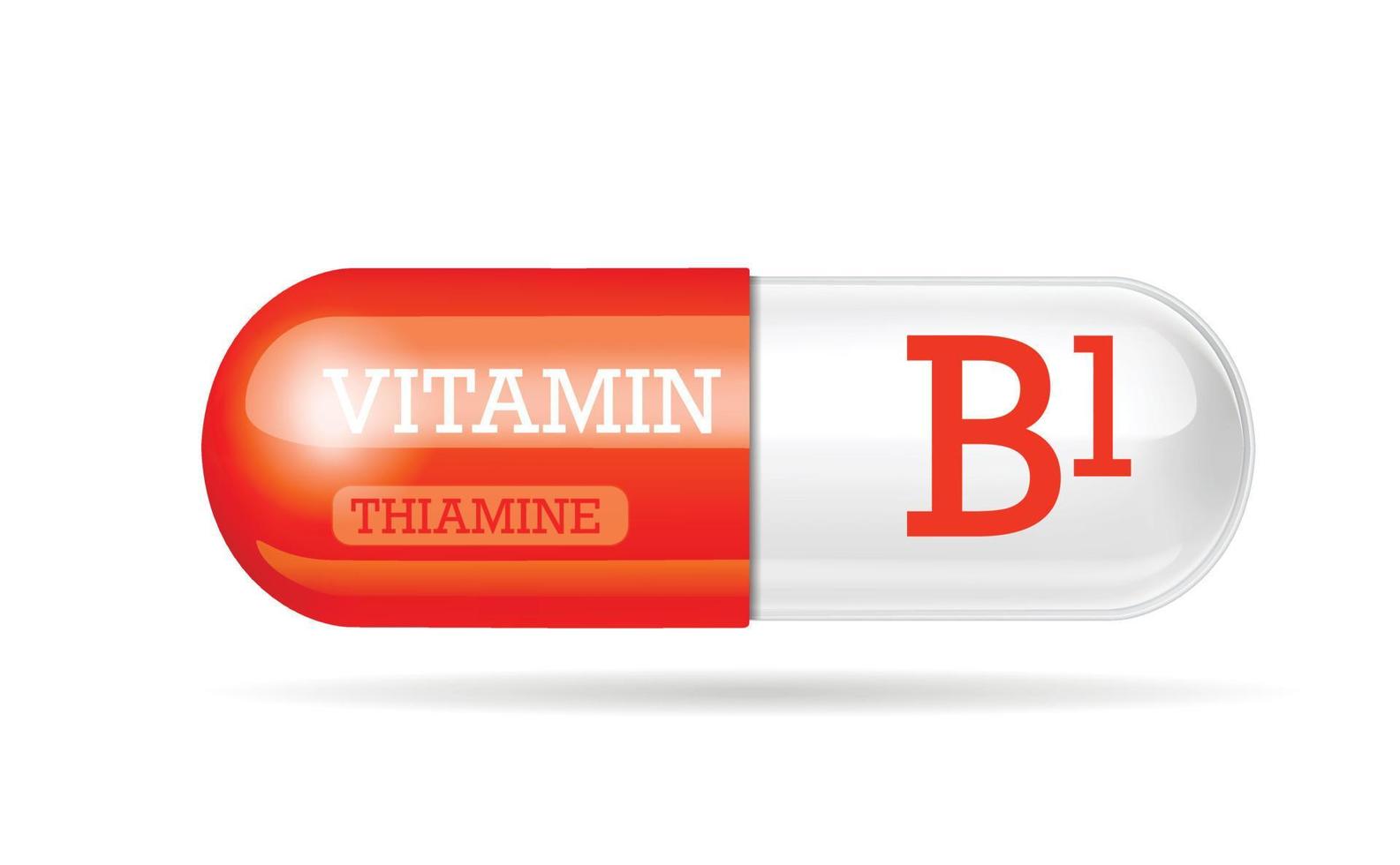 bicolor oranje en witte vitamine b1 capsule, tabletten, voedingssupplement op witte achtergrond. vector illustratie