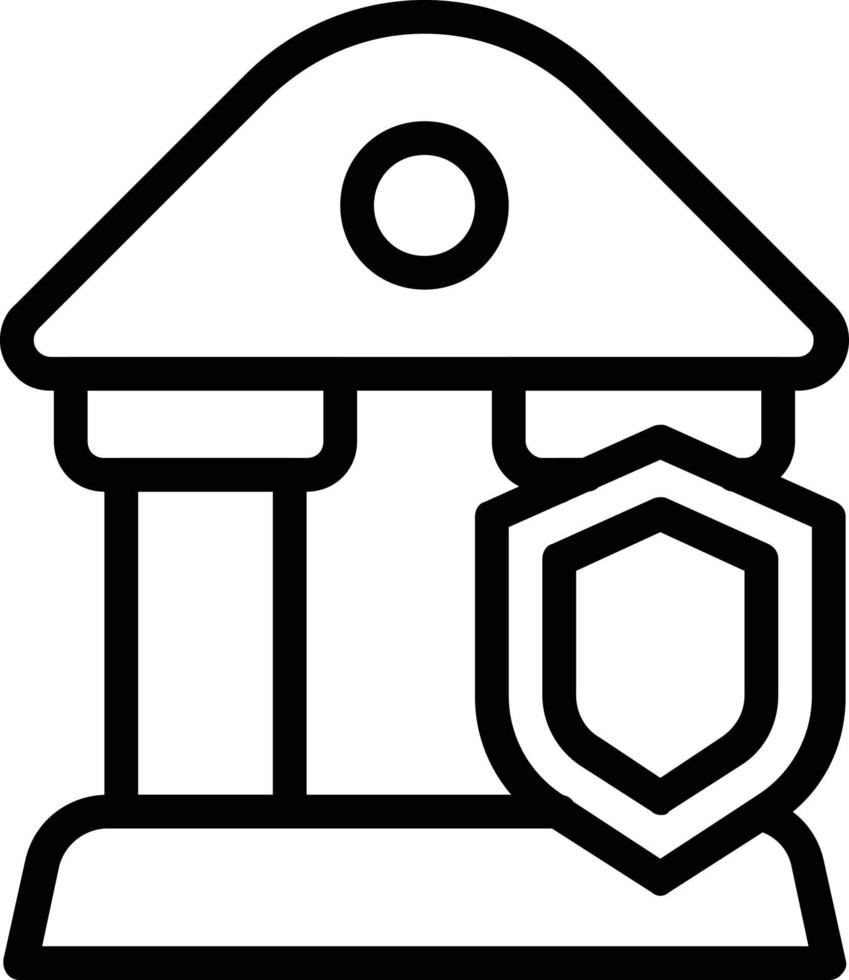 pictogram cyberbeveiligingstoepassing voor banken gesymboliseerd door bank en schild. vector