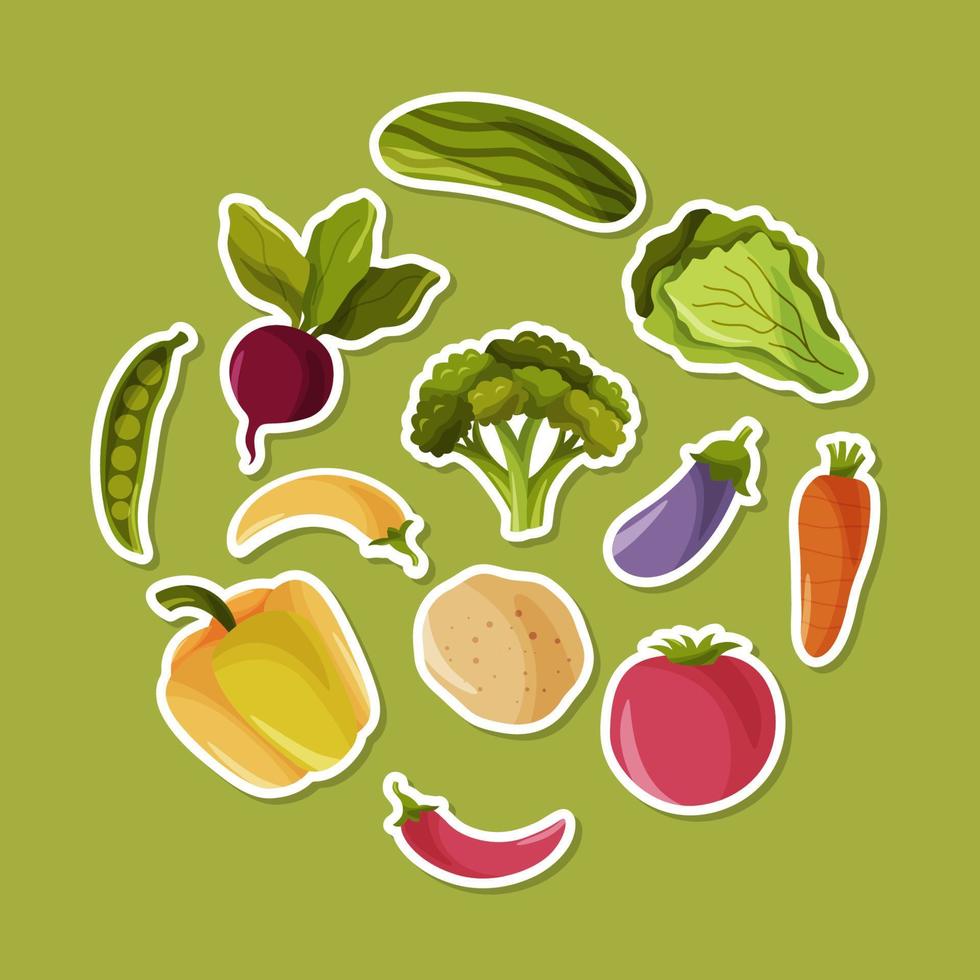 groenten biologisch voedsel handgetekende stickercollectie vector