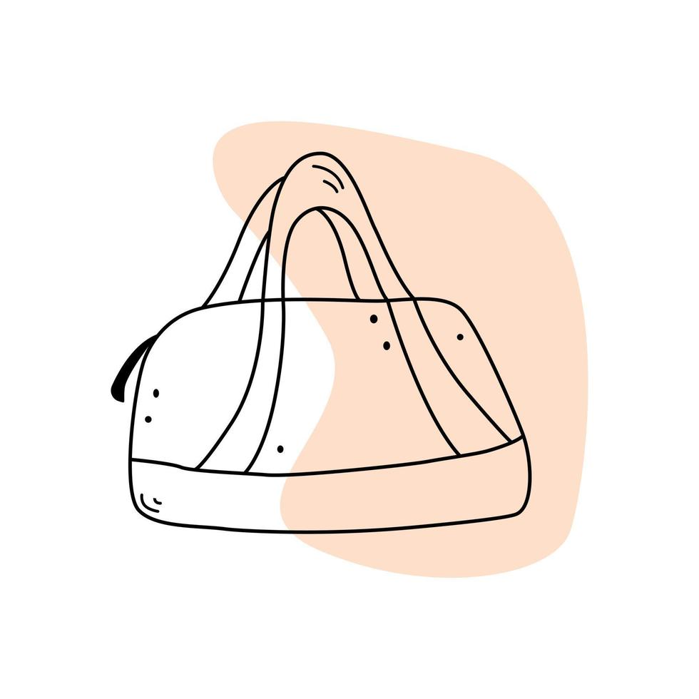 hand getekende tas voor sport en reizen doodle stijl, vectorillustratie geïsoleerd op een witte achtergrond. decoratief ontwerpelement, zwarte omtrek, contour vector