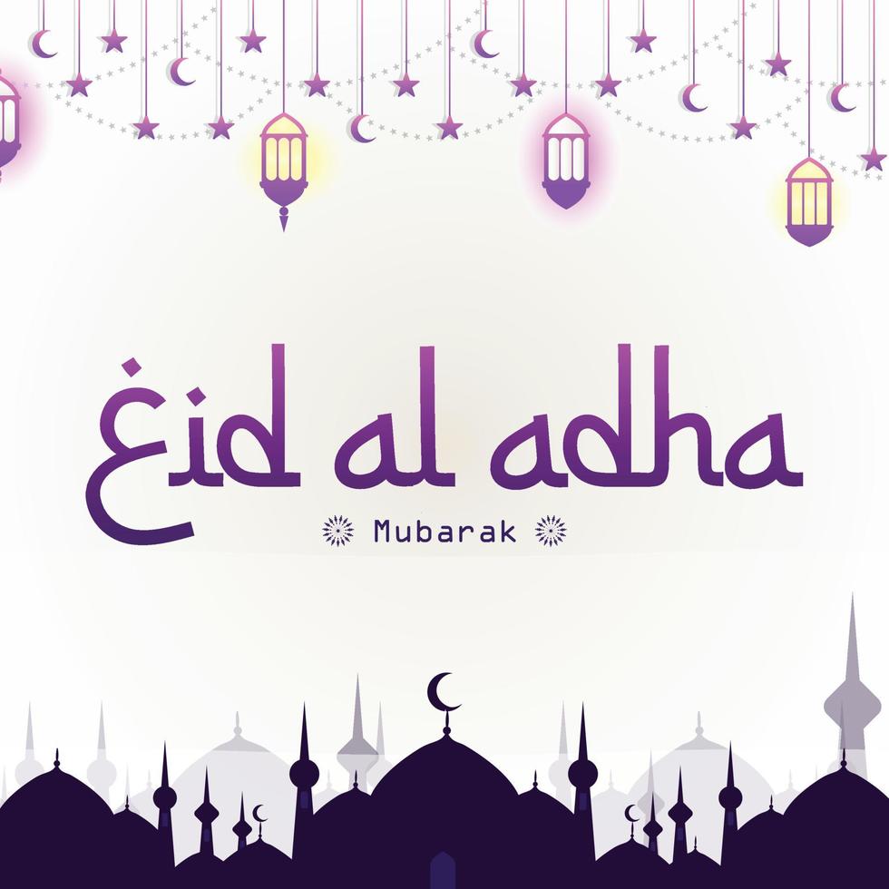 eid al-adha met geitenkop, moskee, maansterren en lantaarns. geschikt voor banners, posters, brochures, sjablonen voor verkoopbrochures vector