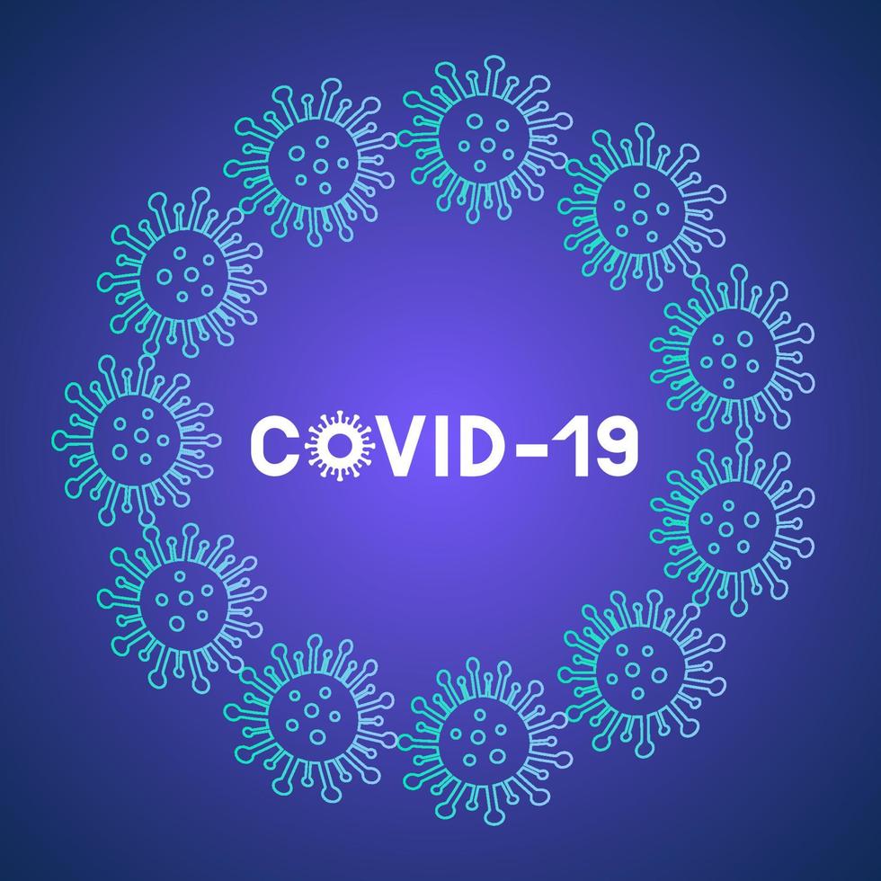 coronavirus covid-19 pandemische achtergrond met kopieerruimte. pathogeen respiratoir uit Wuhan China. nieuw coronavirus 2019-ncov. neonkleuren vectorbanner. vector