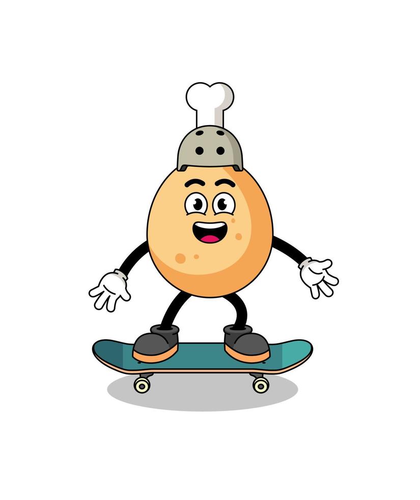 gebraden kippenmascotte die een skateboard speelt vector