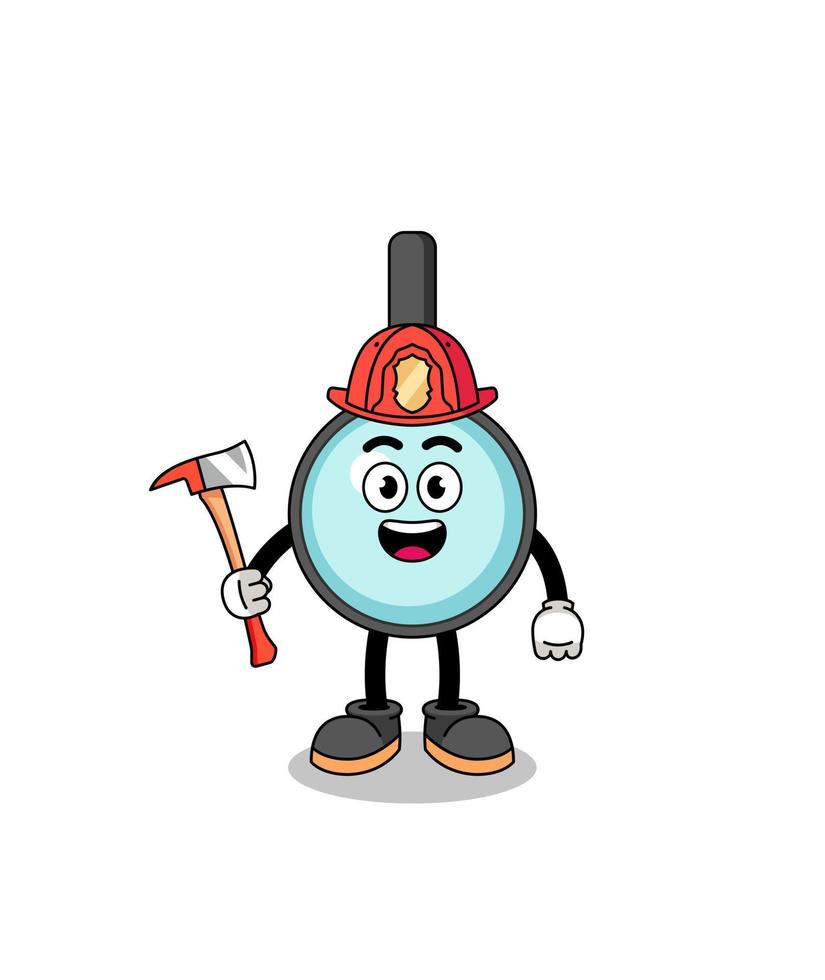 cartoon mascotte van vergrootglas brandweerman vector