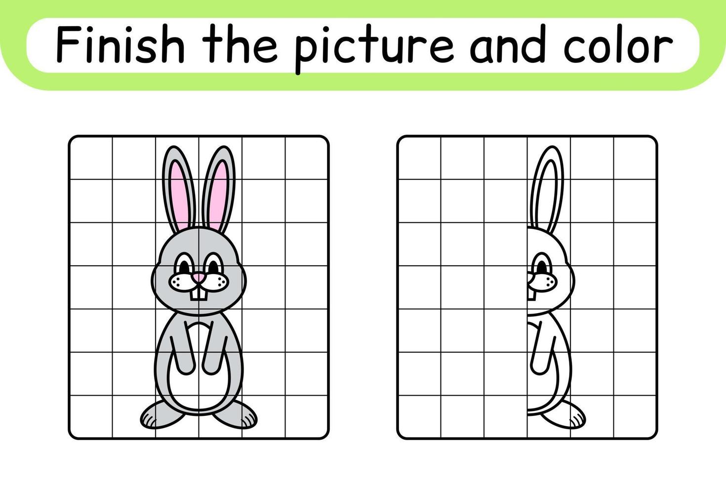 maak het plaatje konijn compleet. kopieer de afbeelding en kleur. maak het beeld af. kleurboek. educatief tekenoefenspel voor kinderen vector