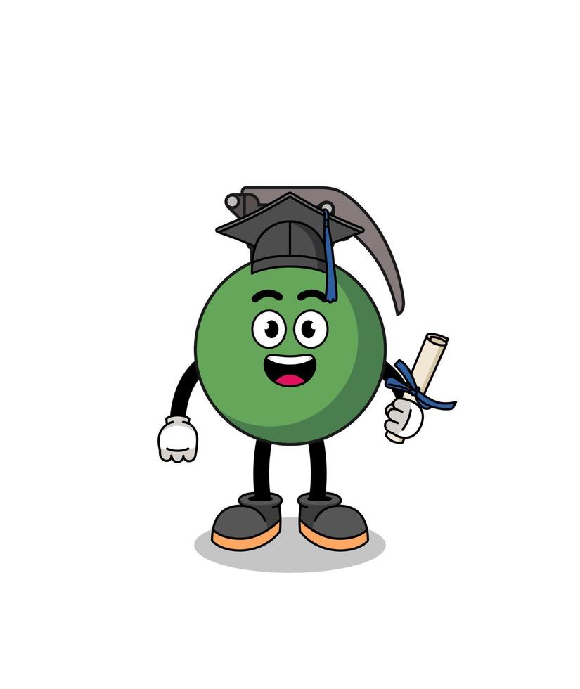 granaatmascotte met afstuderen pose vector