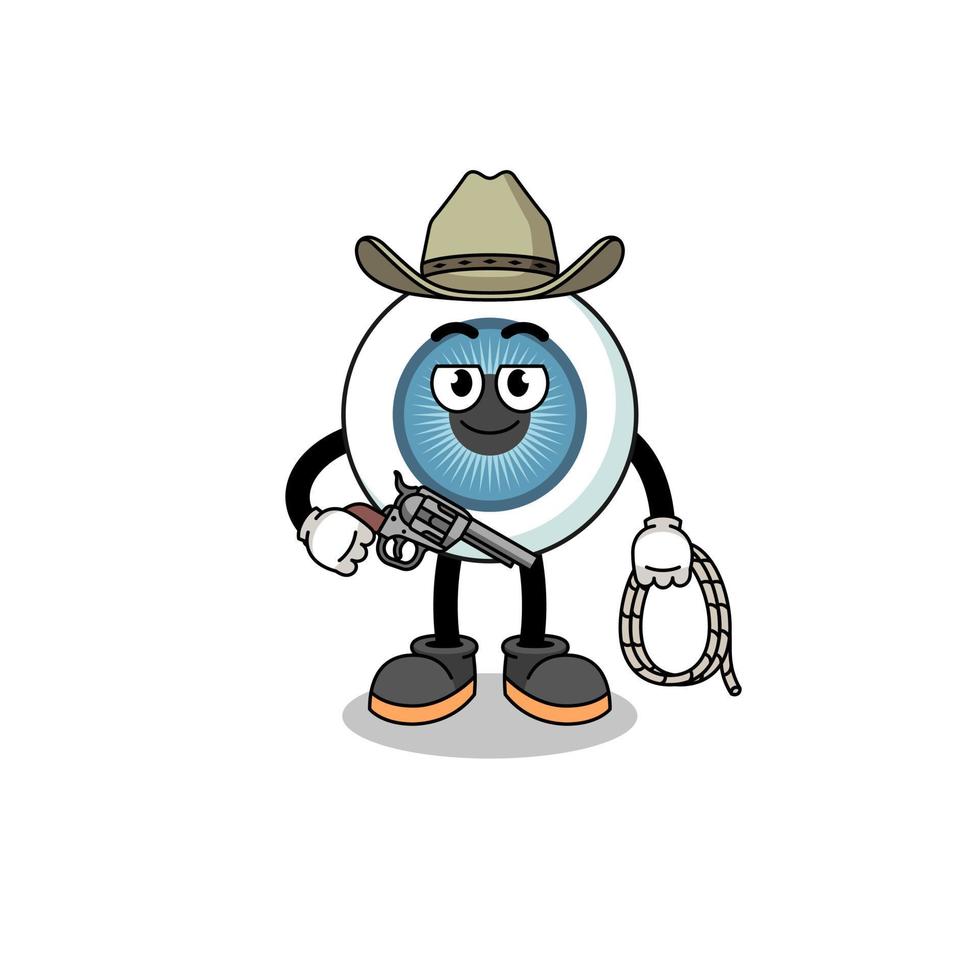 karakter mascotte van oogbol als cowboy vector