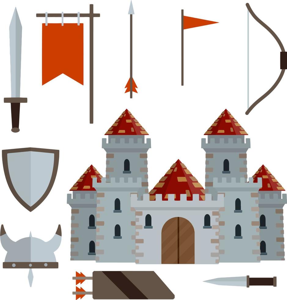 middeleeuwse set van item. oude harnassen en ridderwapens vector