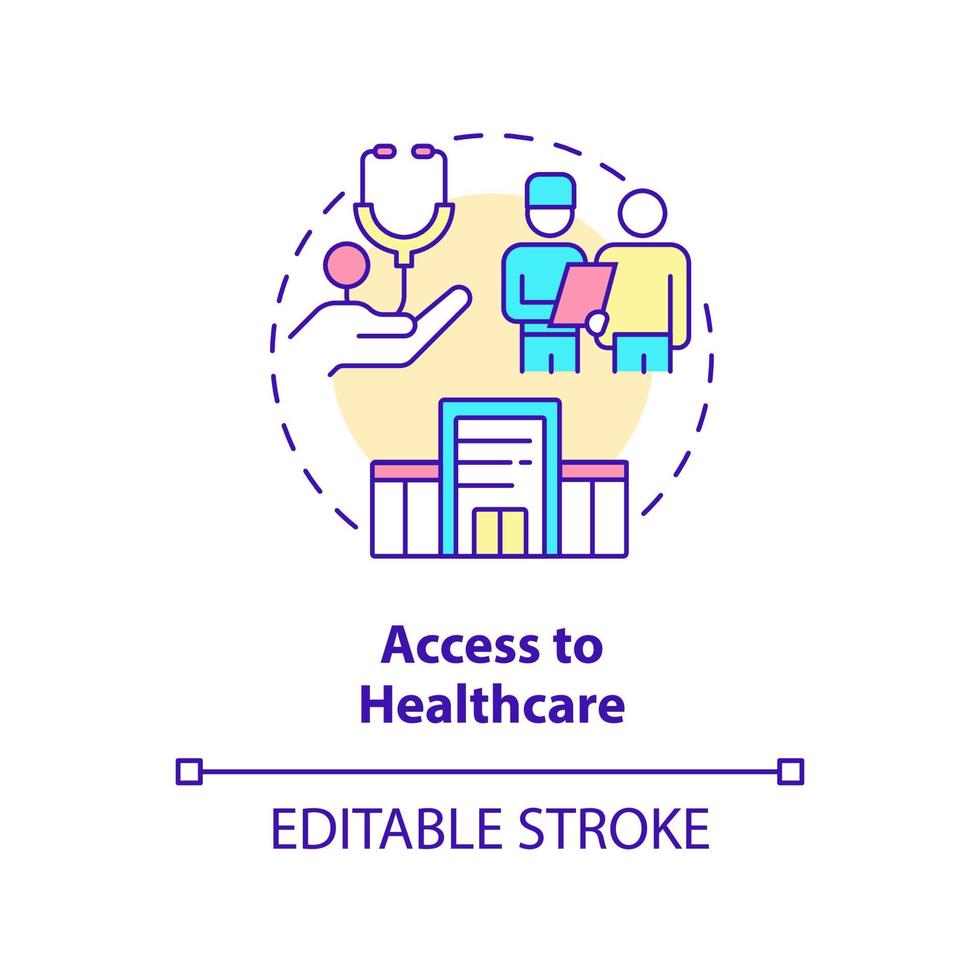 toegang tot het pictogram van het gezondheidszorgconcept. medische assistentie. vluchteling juiste abstracte idee dunne lijn illustratie. geïsoleerde overzichtstekening. bewerkbare streek. vector