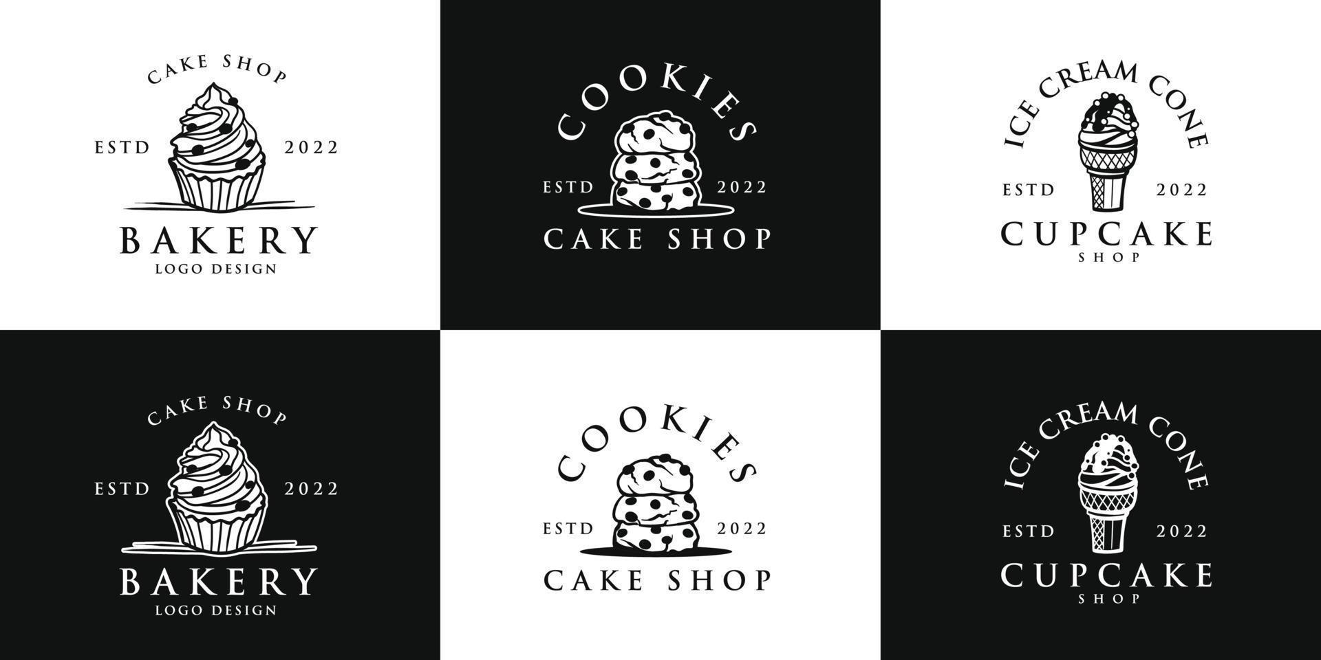 set cake, koekjes, bakkerij, ijs logo ontwerpsjabloon vector