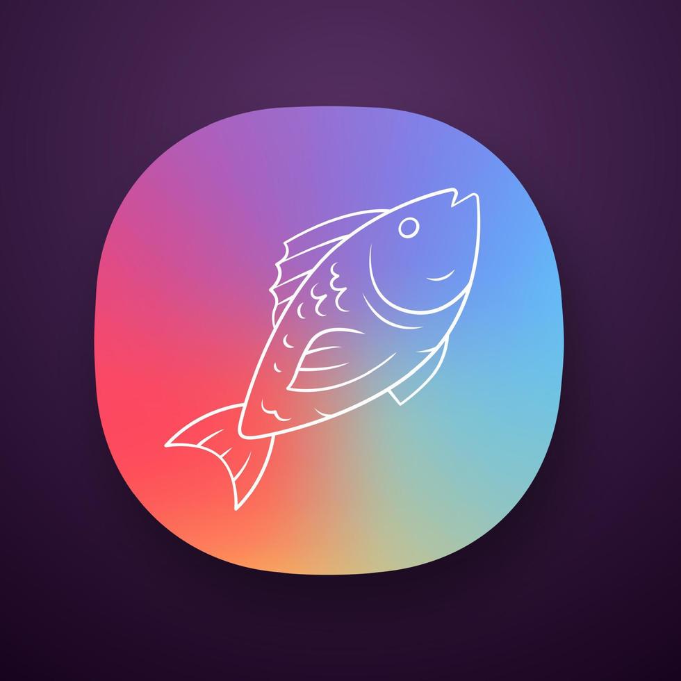 vis app icoon. café, restaurantmenu. vissoorten. onderwater zeedier, zeevruchten. karper, tonijnschotel. gezonde voeding. ui ux-gebruikersinterface. web- of mobiele applicatie. vector geïsoleerde illustratie