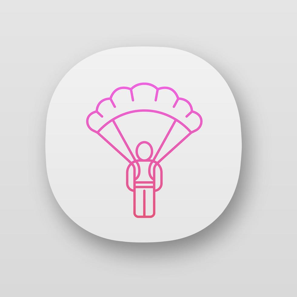 parachute skydiver app icoon. spel apparatuur. parachutespringen, parachutespringen. game-speler, krijger, soldaat met parachute. ui ux-gebruikersinterface. web- of mobiele applicatie. vector geïsoleerde illustratie