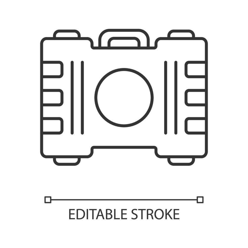 spelcontainer, kit lineair pictogram. bouwgereedschap, opslag van artikelen. speler inventaris. spaarobjecten doos met handvat. dunne lijn illustratie. contour vector geïsoleerde overzichtstekening. bewerkbare streek