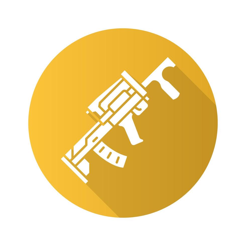 groza wapen platte ontwerp lange schaduw glyph pictogram. virtueel videogame vuurwapen, pistool. schietspel geweer, blaster. kinder speelgoed. esport sluipschutter militaire inventaris, uitrusting. vector silhouet illustratie