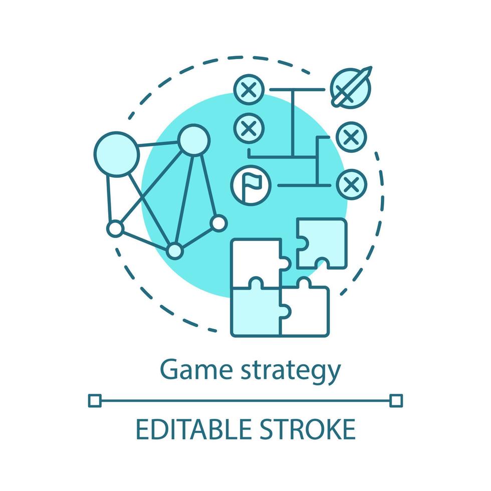 spelstrategie concept icoon. algoritme voor tactische gamers. strijdplan. toernooi schema. probleemoplossend scenario idee dunne lijn illustratie. vector geïsoleerde overzichtstekening. bewerkbare streek