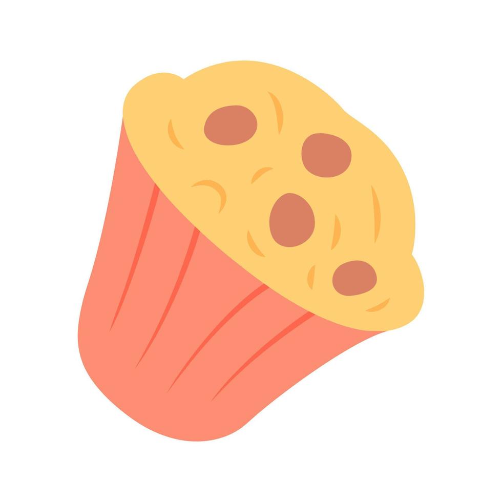 muffin platte ontwerp lange schaduw kleur icoon. cupcake met chocoladeschilfers, bessen, topping. snoepwinkel, banketbakkerij, banketbakkerij, bakkersmenu. feest koekje. vector silhouet illustratie