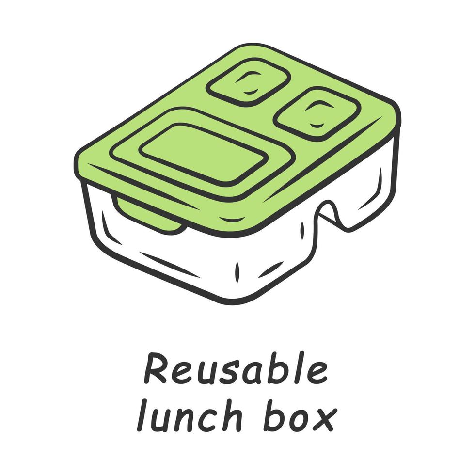 herbruikbare lunchbox kleur icoon. zero waste swap. milieuvriendelijk, recycle, verwijderingsmateriaal. voedsel opslag container. zelfgemaakte lunch. plastic voedselverpakkingen. geïsoleerde vectorillustratie vector