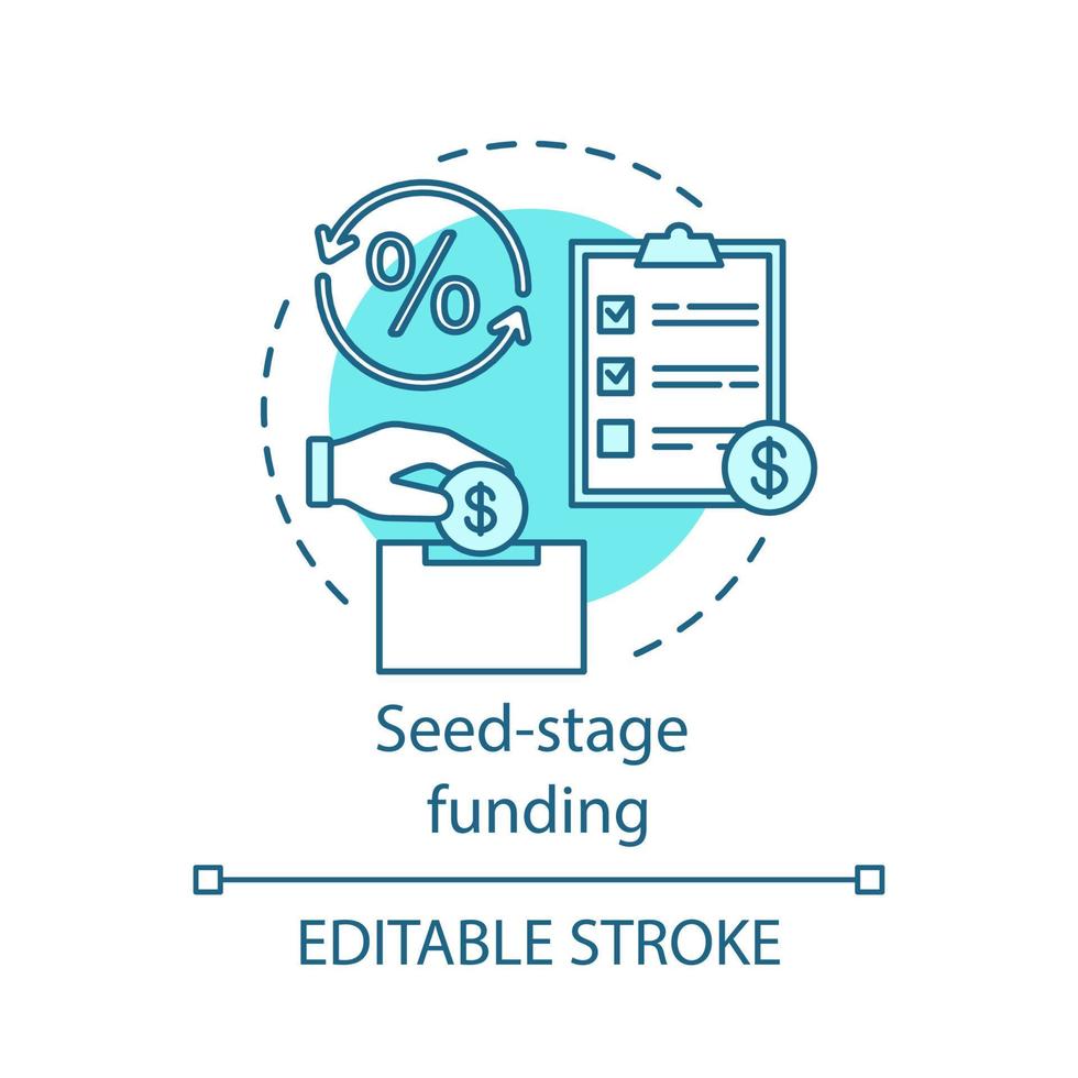 seed-stage financiering concept icoon. kapitaal investeren in opstarten. zakelijk project financieren. spaarrekening. aanbetaling opening idee dunne lijn illustratie. vector geïsoleerde overzichtstekening. bewerkbare streek