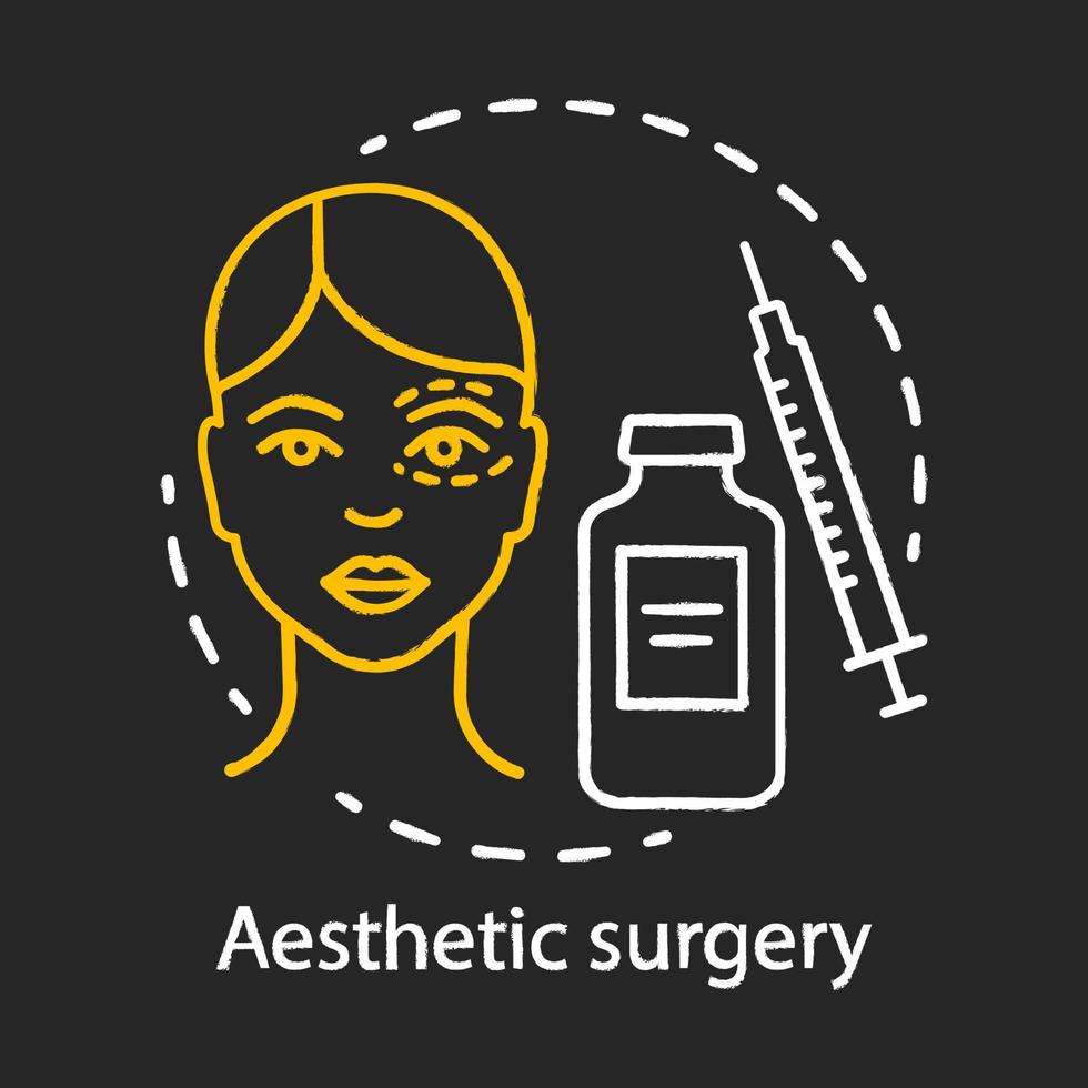 esthetische chirurgie krijt icoon. gezichts- en lichaamschirurgie. reconstructieve procedure. uiterlijk. dienst van het centrum voor plastische chirurgie. geïsoleerde vector schoolbordillustratie