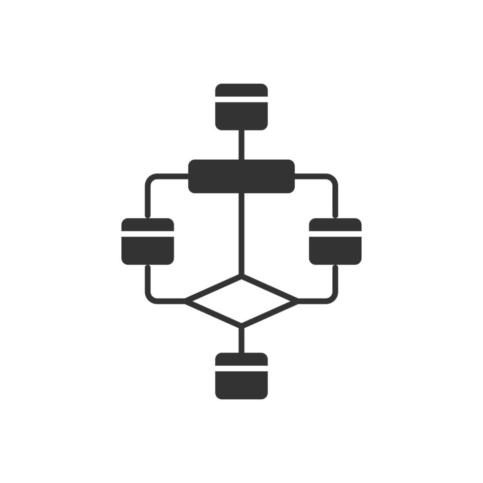 stroomdiagram glyph-pictogram. diagram. visualisatie van probleemoplossende fasen. grafische weergave van het algoritme. logische volgorde van het programma. silhouet symbool. negatieve ruimte. vector geïsoleerde illustratie