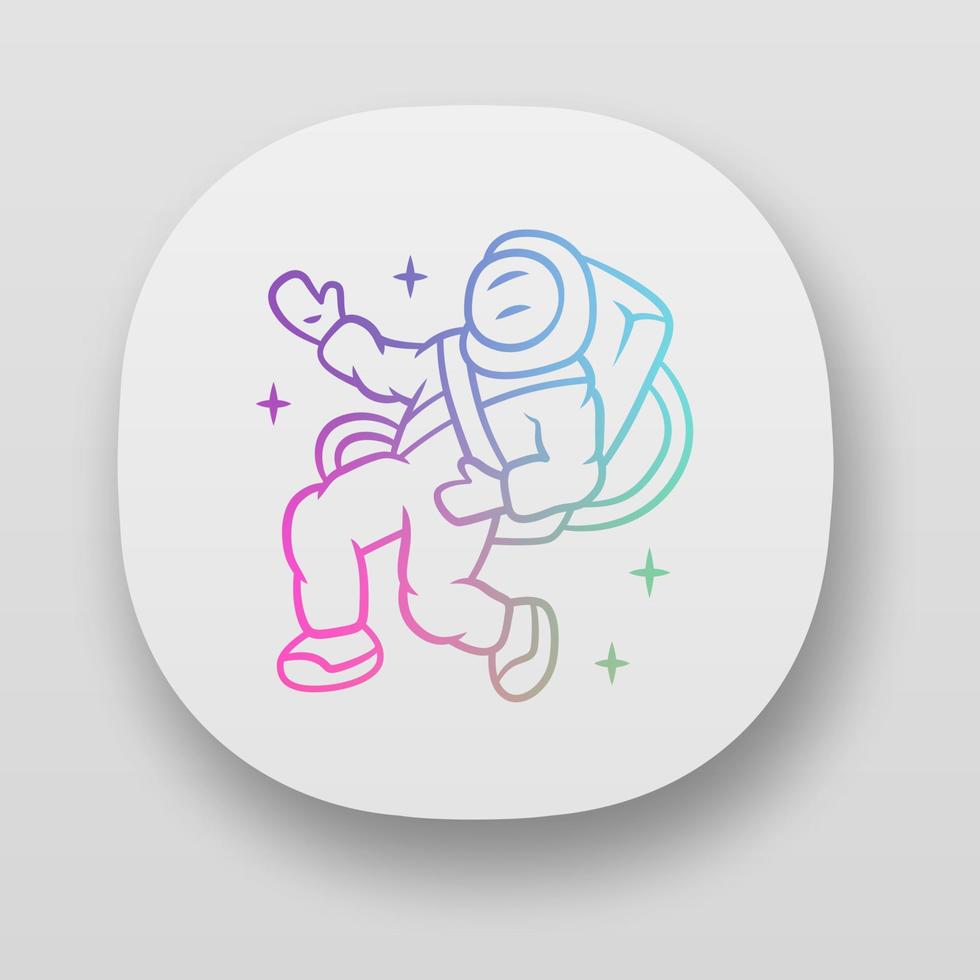 astronaut app-pictogram. ruimtevaarder. ruimte ontdekkingsreiziger. kosmonaut in de ruimte. man in ruimtepak. kosmische missie. ui ux-gebruikersinterface. web- of mobiele applicaties. geïsoleerde vectorillustraties vector