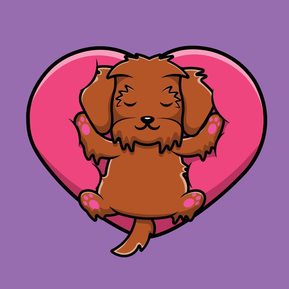 schattige maltipoo hond slapen op hart liefde cartoon vector pictogram illustratie. dierlijke platte cartoon concept