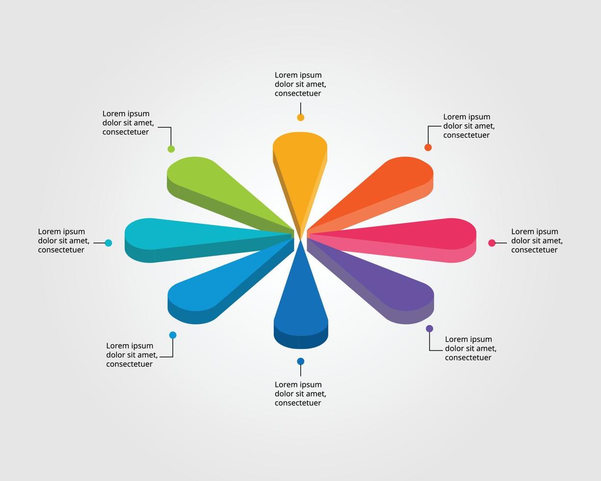 bloemenkaartsjabloon voor infographic voor presentatie voor 8 elementen vector