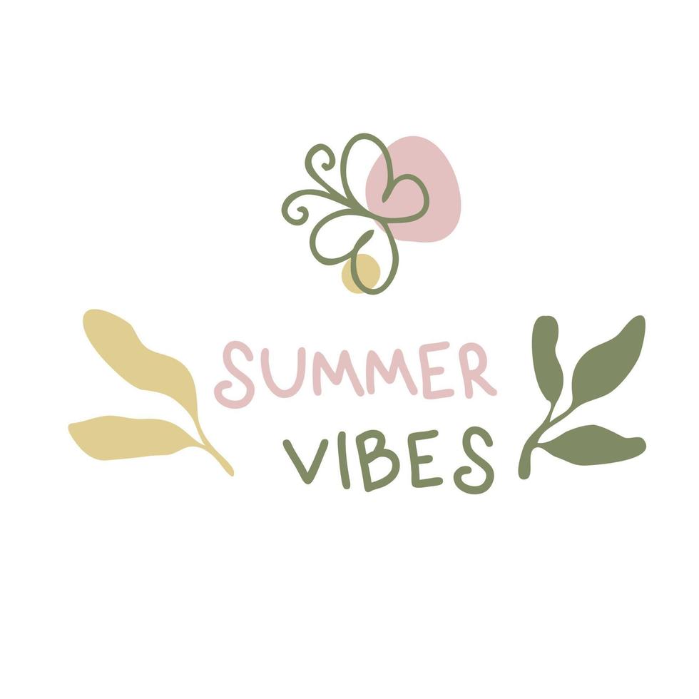 doodle print met vlinder en tekst zomerse vibes. vector