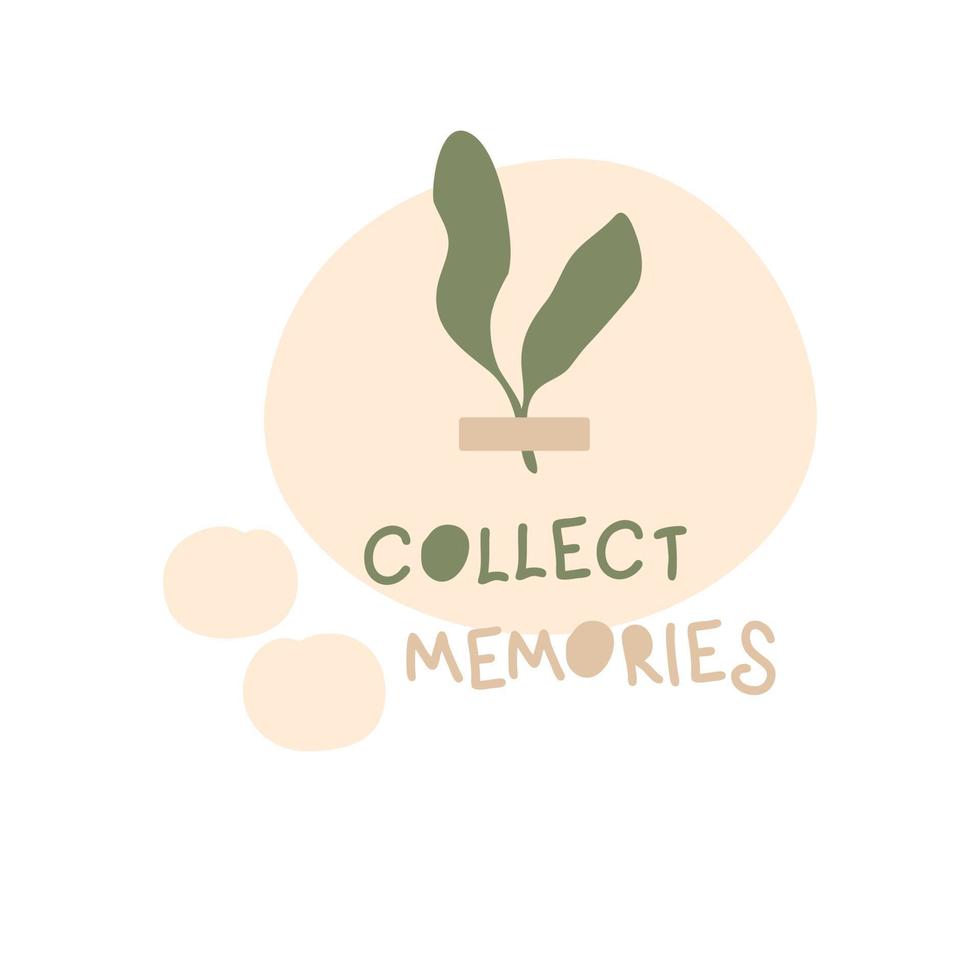 zomerprint met kleine plantblaadjes en tekst verzamel herinneringen. vector