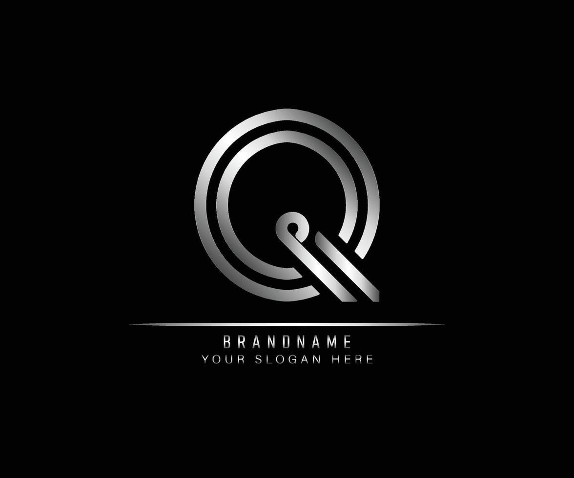 eerste letter q logo creatieve elegante trendy unieke artistieke zilveren kleur gebaseerd alfabet pictogram logo. vector