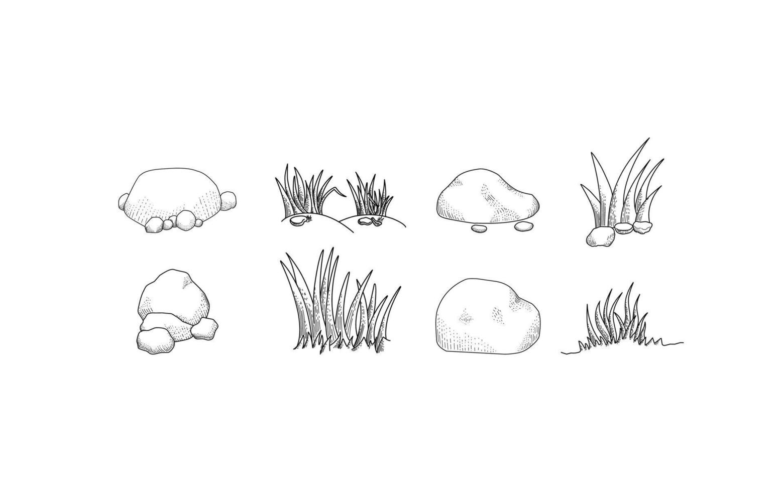 gras en stenen set vector