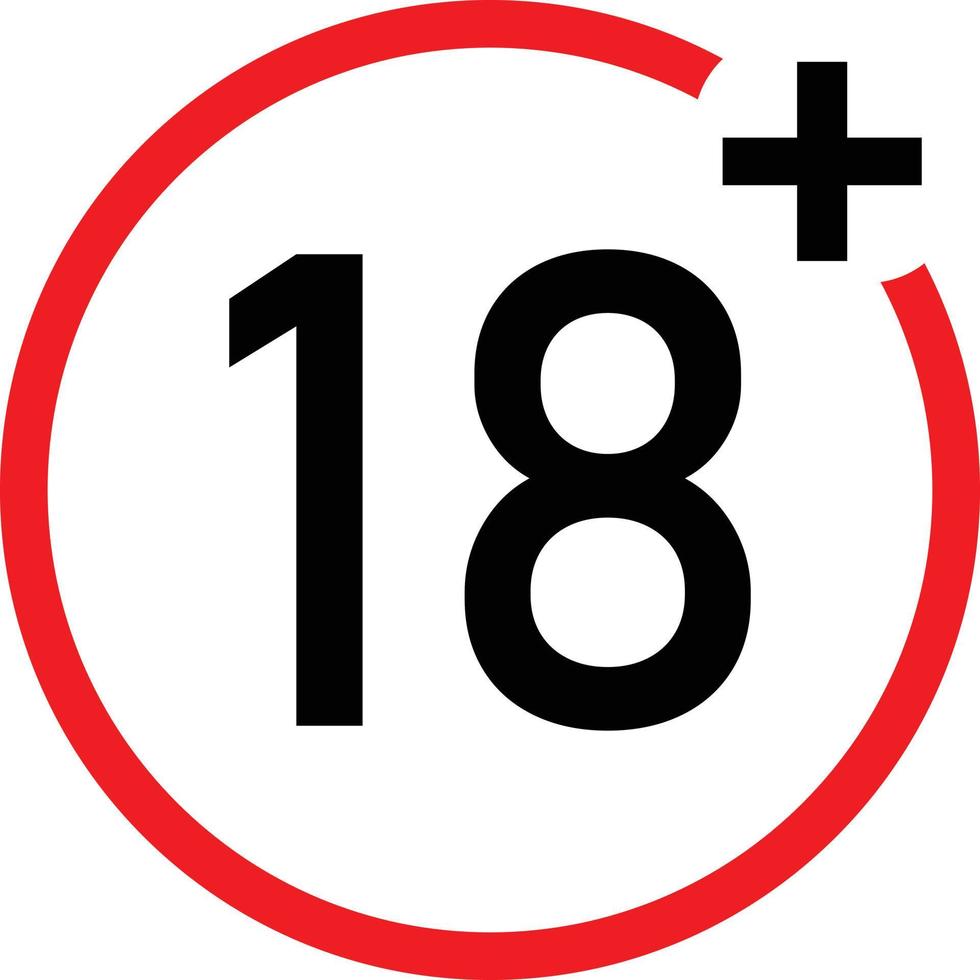 onder 18 niet toestaan icoon. 18 plus-pictogram. nummer achttien in rood gekruist cirkelsymbool. 18 plusteken. vector