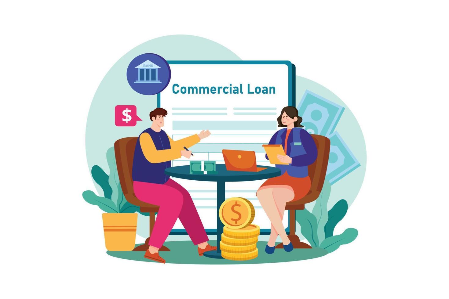 commerciële lening officier illustratie concept op witte achtergrond vector