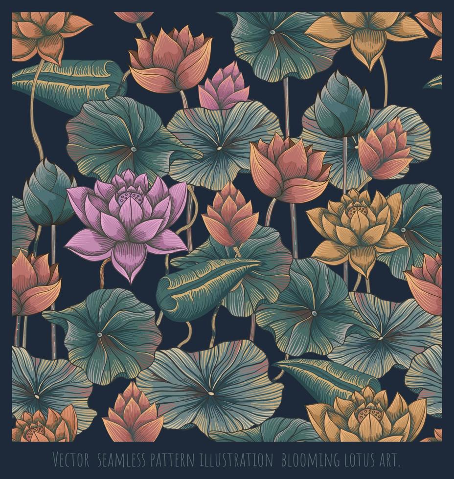 vector naadloze patroon illustratie bloeiende lotus kunst.