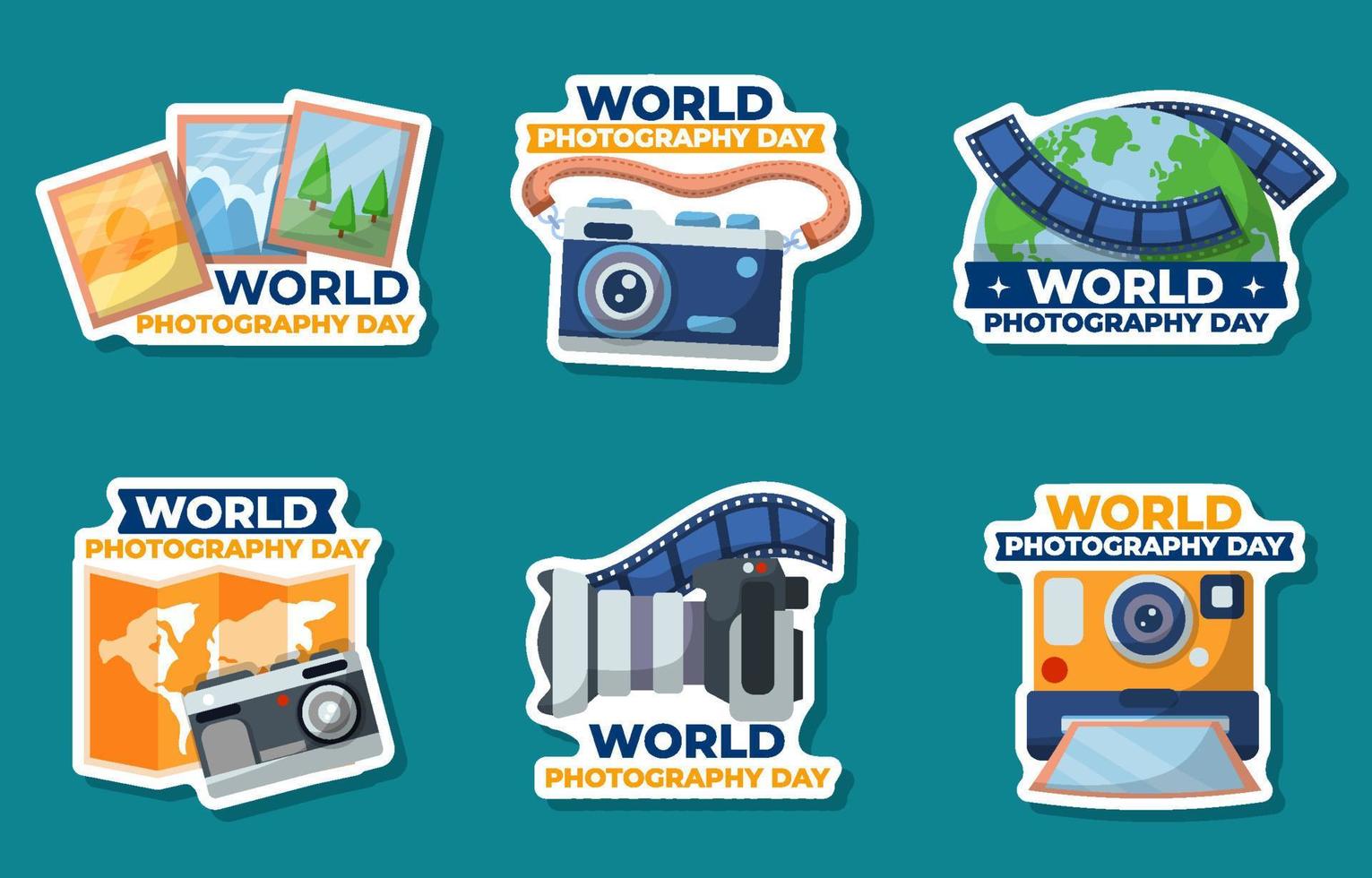 stickerset voor wereldfotografiedag vector