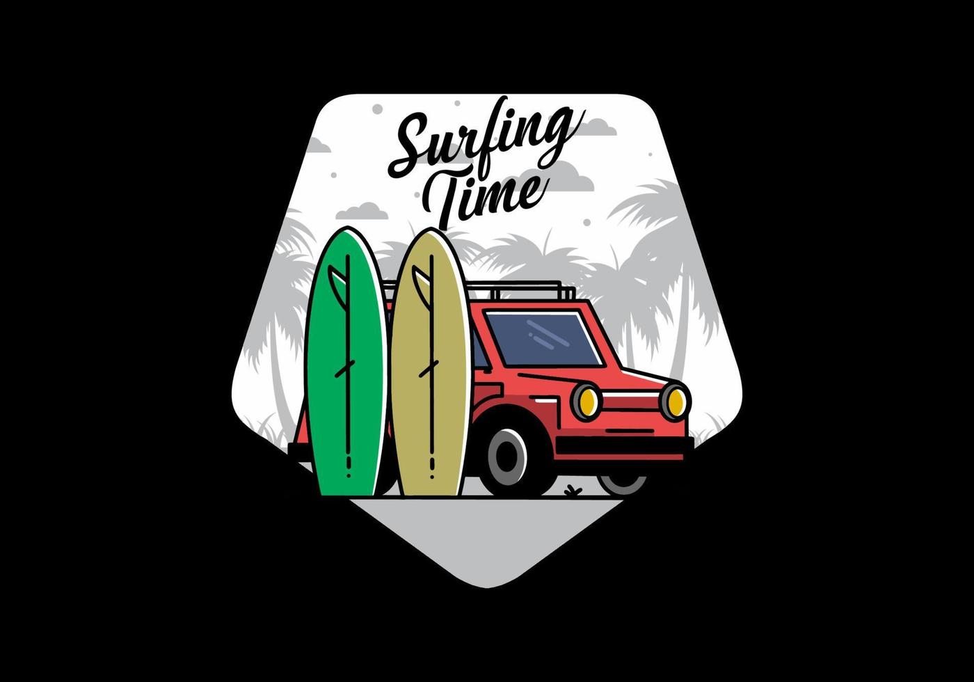 kleine auto en twee surfplanken illustratie vector