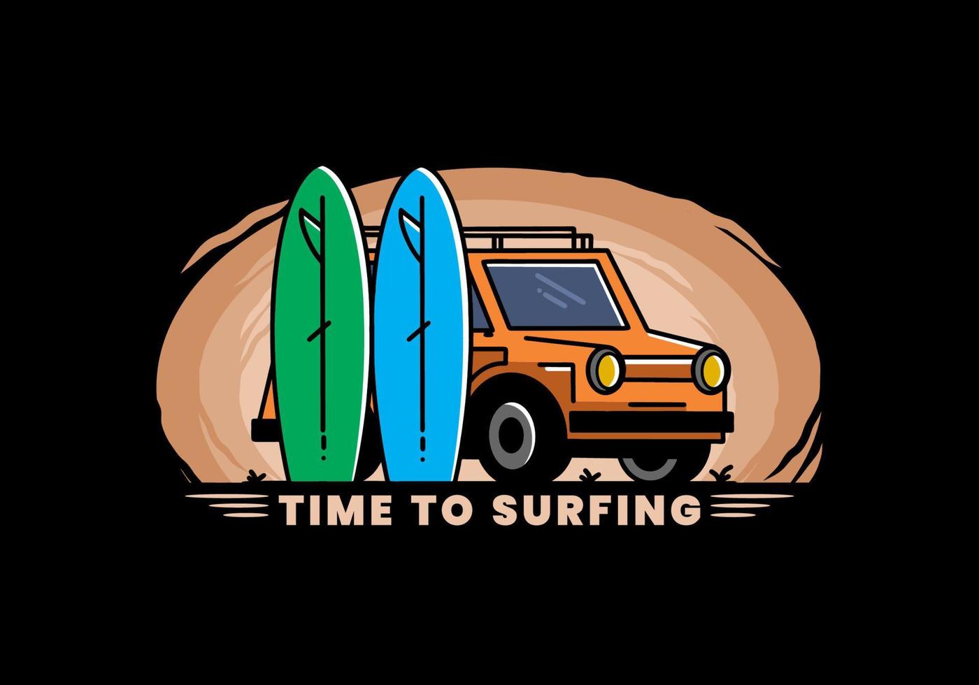 kleine auto en twee surfplanken illustratie vector