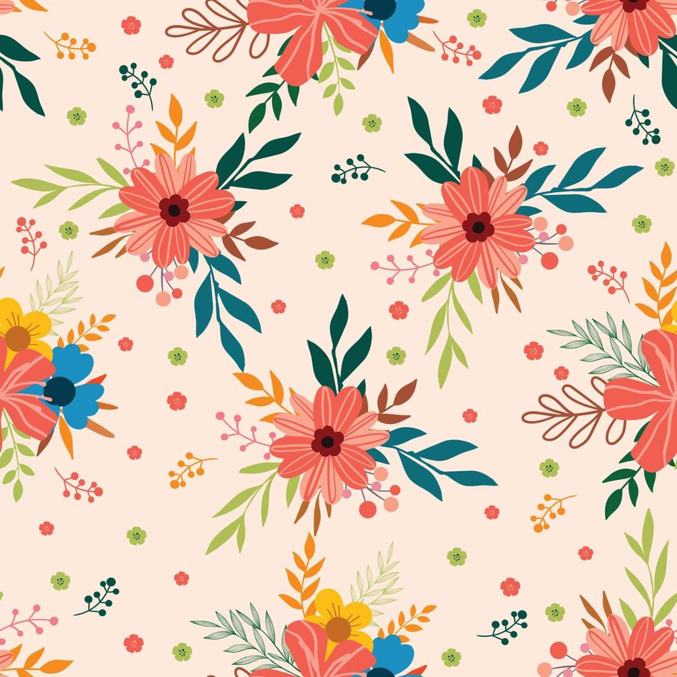 bloemen naadloos patroon met de hand getekende kleurrijke bloemen natuurlijke achtergrond met kleurrijk geschilderde bloemen vector