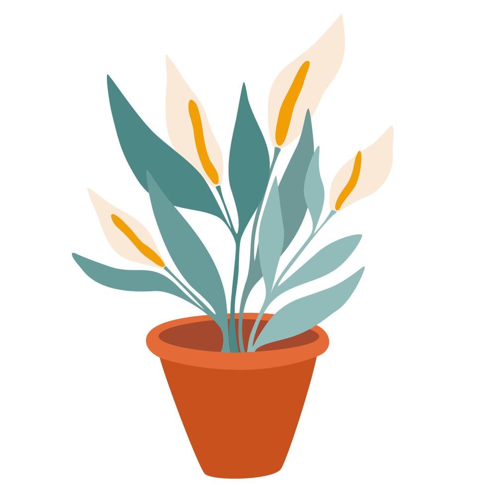 kamerplant in pot. gebladerte kamerplant groeit in bloempot. groene bladdecoratie voor interieur. natuurlijke binneninrichting. hand tekenen vectorillustratie geïsoleerd op een witte achtergrond vector