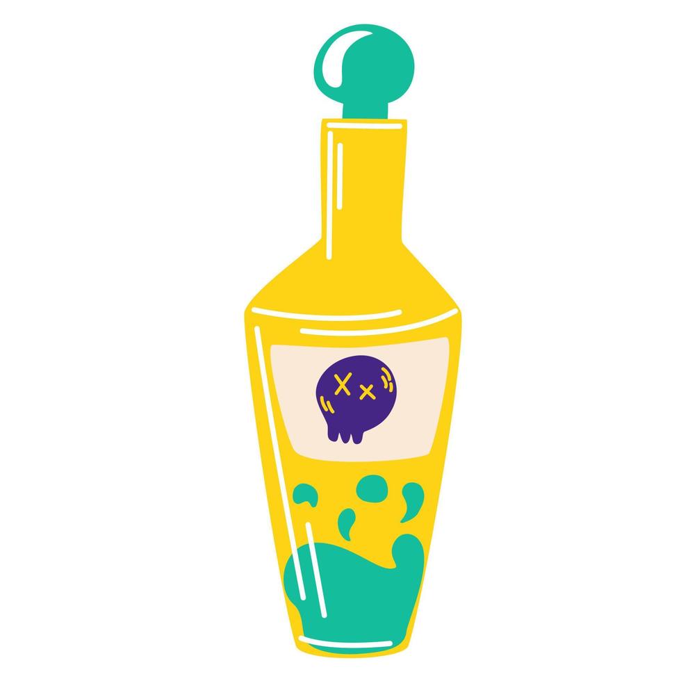 halloween drankje. glazen fles met een toverdrank. elixer. ontwerp voor halloween, uitnodigingskaarten, wenskaarten, afdrukken. heks drankje. hand tekenen vectorillustratie geïsoleerd op een witte achtergrond vector