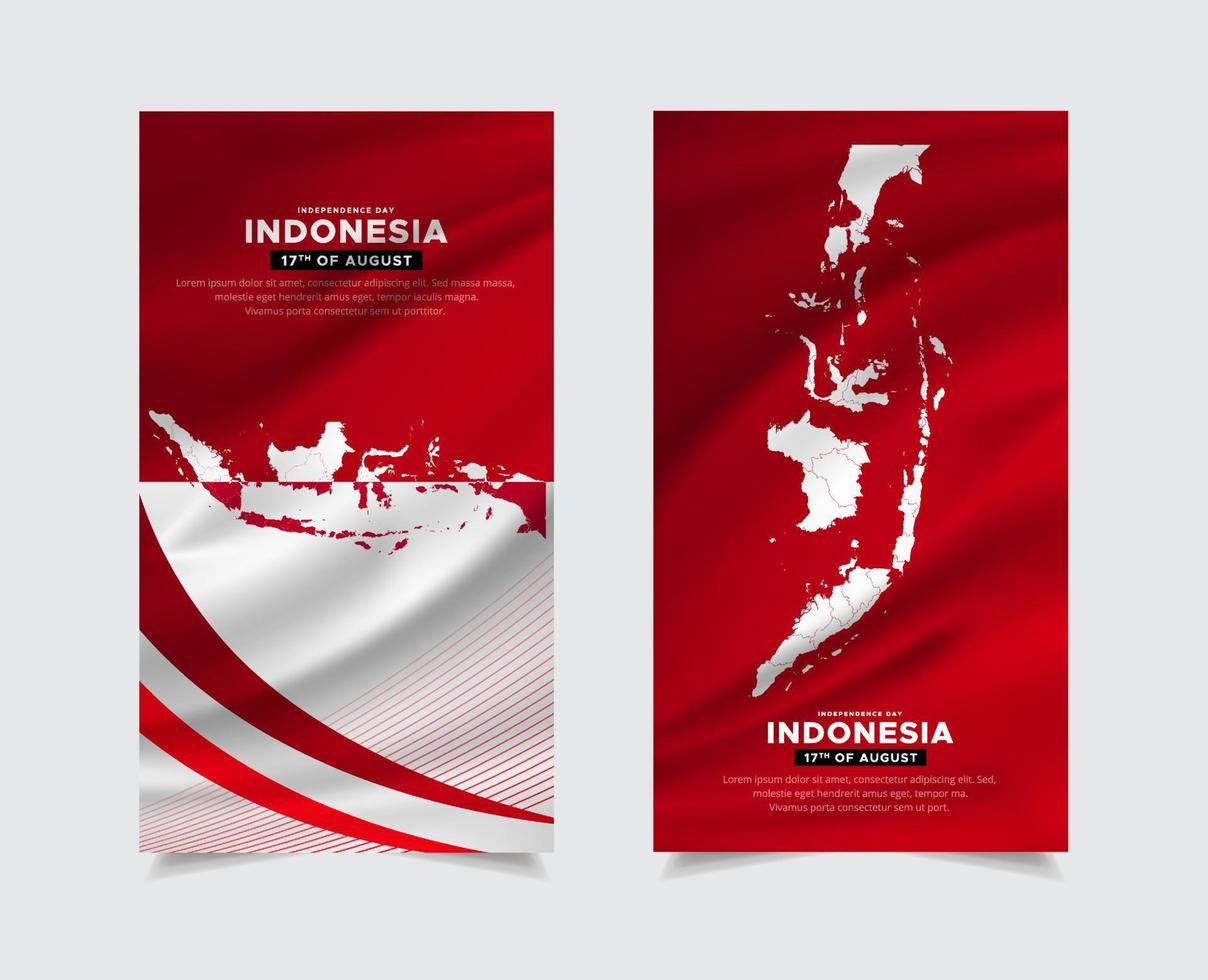moderne indonesië onafhankelijkheidsdag ontwerpverhalen collectie met indonesië kaarten vector