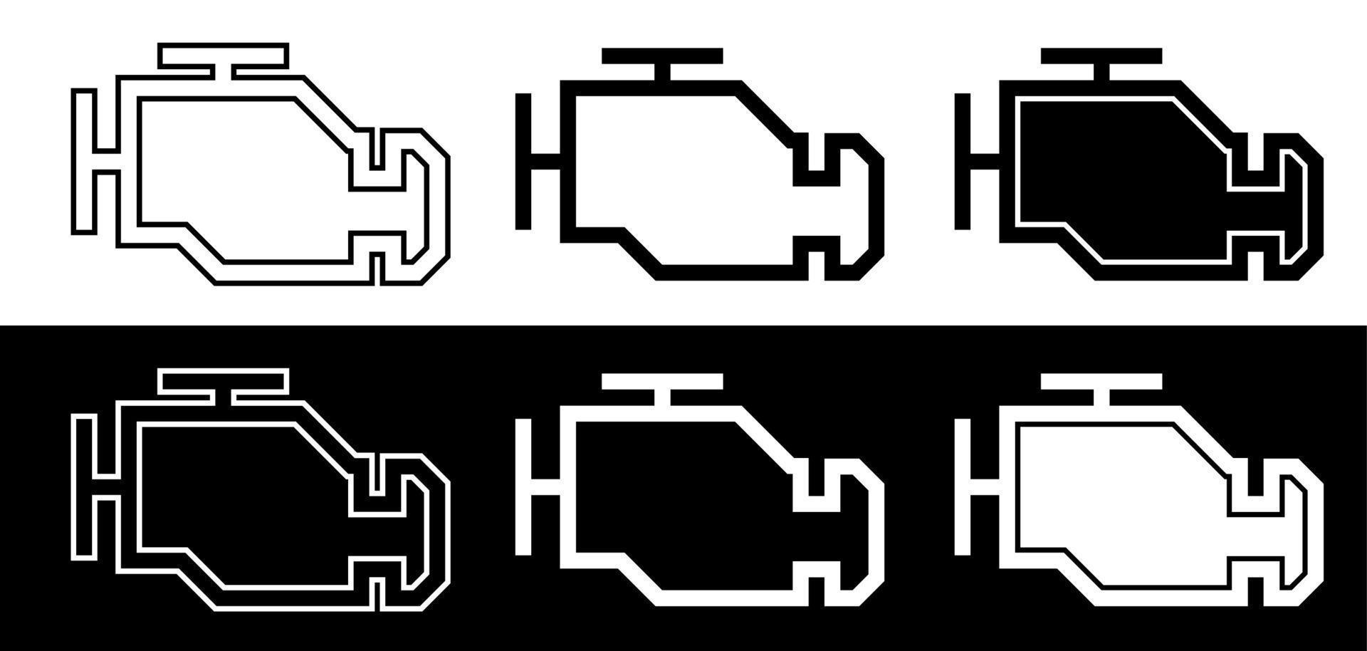 controleer het gloeiende pictogram van de motor op het autodashboard. storing, motorstoring. waarschuwing voertuigstoring. service in het servicecentrum. set van vector iconen