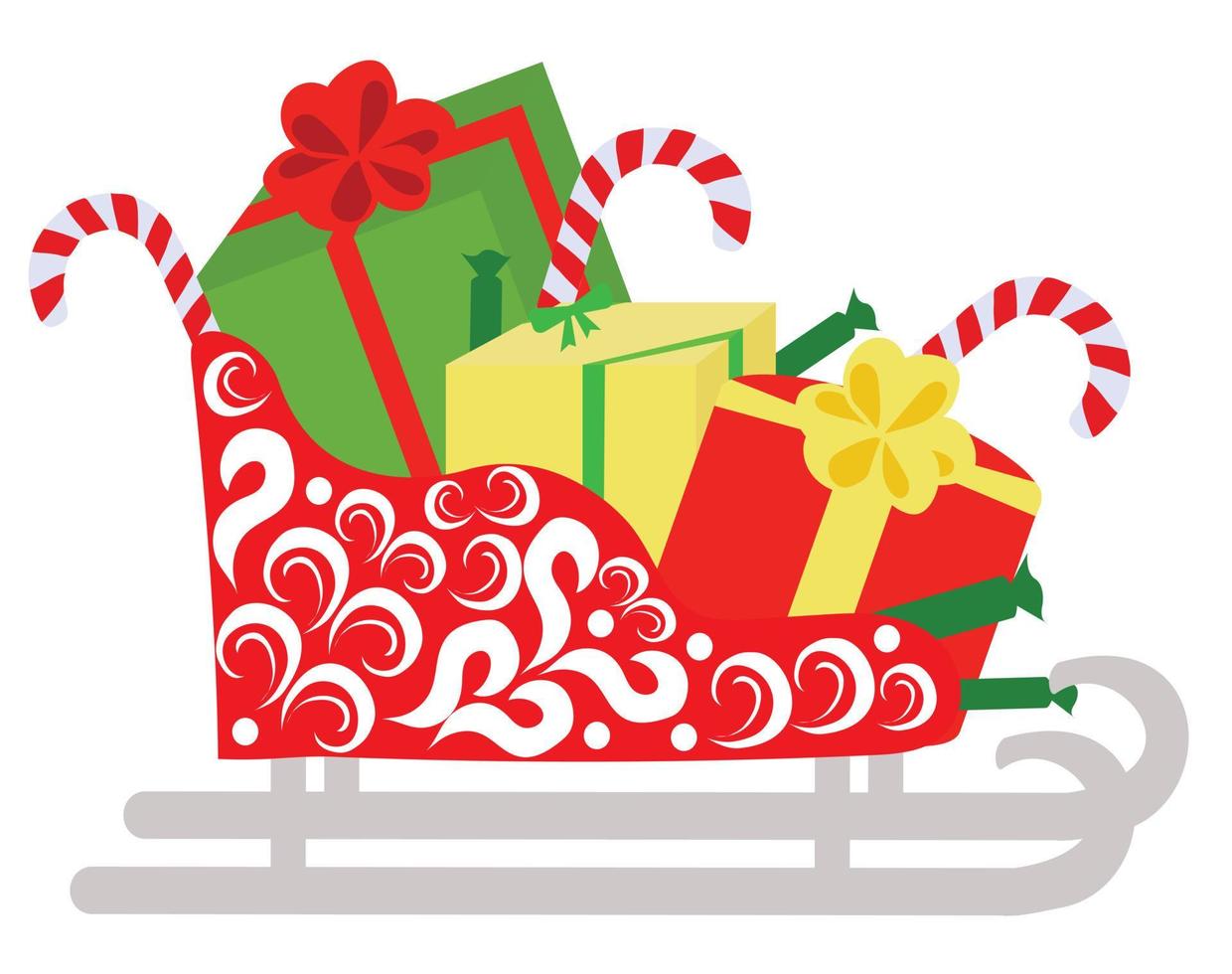 geschilderde rode kerstman slee gevuld met geschenken. vectorillustratie geïsoleerd op een witte achtergrond. vector