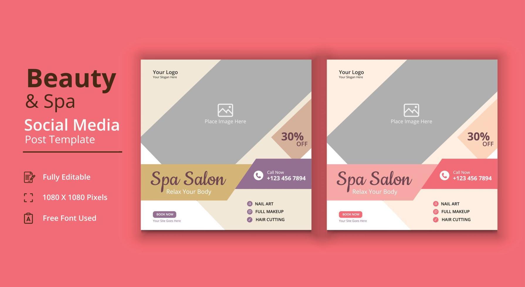 spa salon social media template, beauty en spa social media post template vector