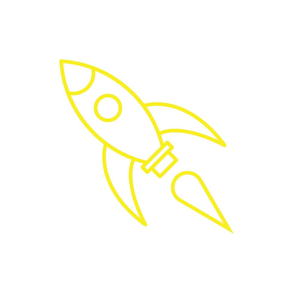 eps10 gele vector raket lijn kunst pictogram geïsoleerd op een witte achtergrond. schets raketsymbool in een eenvoudige, platte trendy moderne stijl voor uw websiteontwerp, ui, logo, pictogram en mobiele applicatie